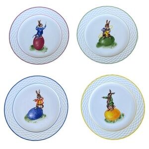 William Sonoma Bunny Band Dessert Plates (4) Multicolor Bunny Eggs Discontinued